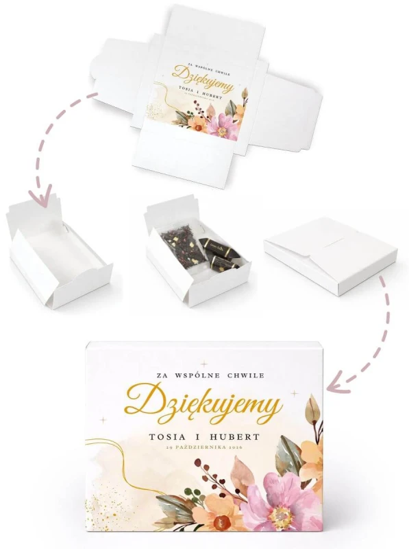 Podziękowanie dla gości upominek ślub wesele komunia chrzest zestaw herbata krówki z nadrukiem (3).jpg