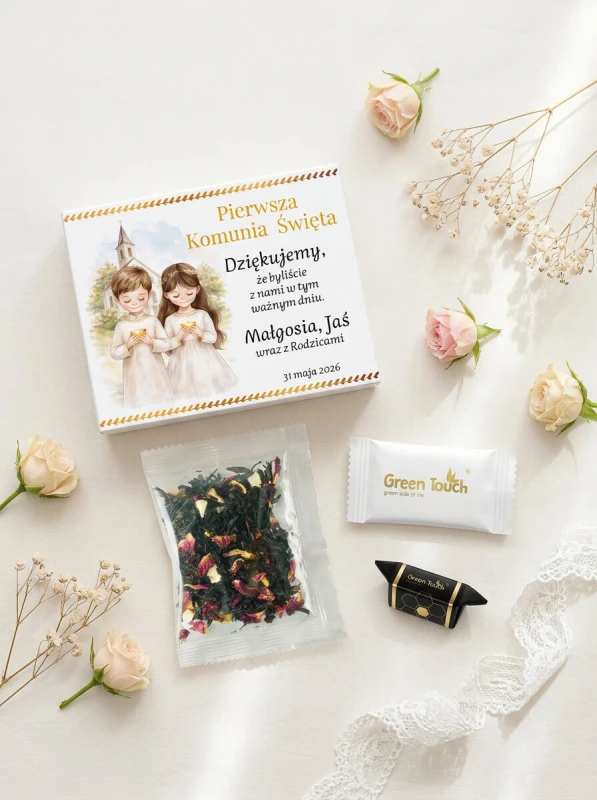 Podziękowanie dla gości upominek ślub wesele komunia chrzest zestaw herbata krówka czekolada w pudełku z nadrukiem (1).jpeg