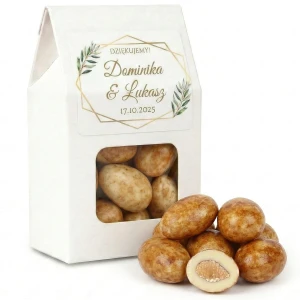 Podziękowania dla gości bakalie owoce w czekoladzie ślub komunia chrzest w pudełku z nadrukiem