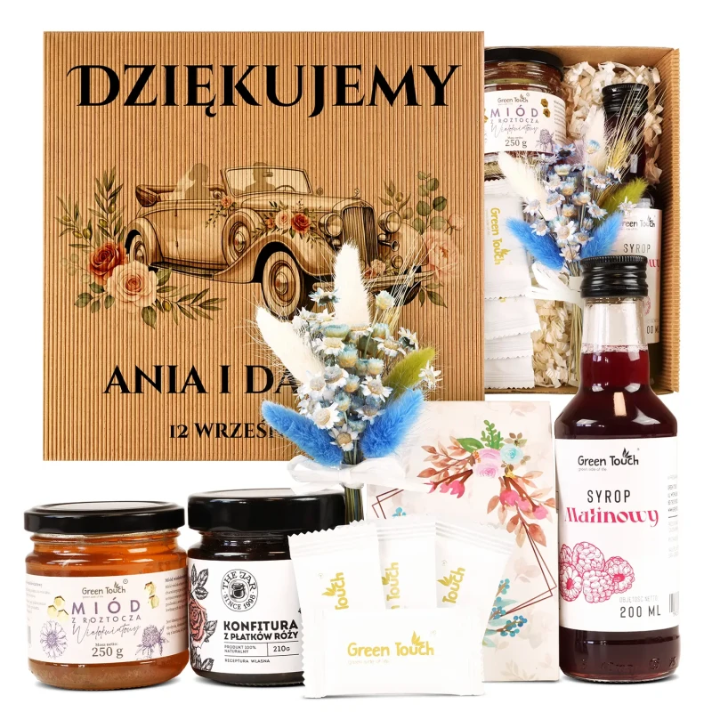 Kosz prezentowy podziękowanie rodziców dziadków i chrzestnych ślub nadruk (5).webp