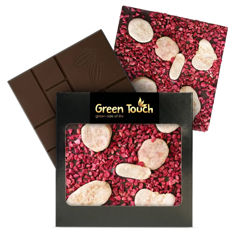 CZEKOLADA GORZKA CIEMNA Z BANANEM I MALINĄ LIOFILIZOWANĄ 85 g 70_ cacao (6).webp