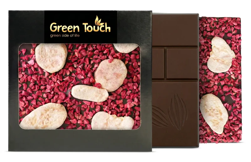 CZEKOLADA GORZKA CIEMNA Z BANANEM I MALINĄ LIOFILIZOWANĄ 85 g 70_ cacao (1).webp