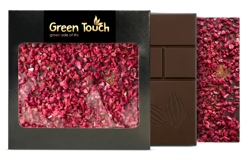 CZEKOLADA GORZKA CIEMNA 72_ Z MALINĄ LIOFILIZOWANĄ CHILLI 85 g Green Touch (3).webp