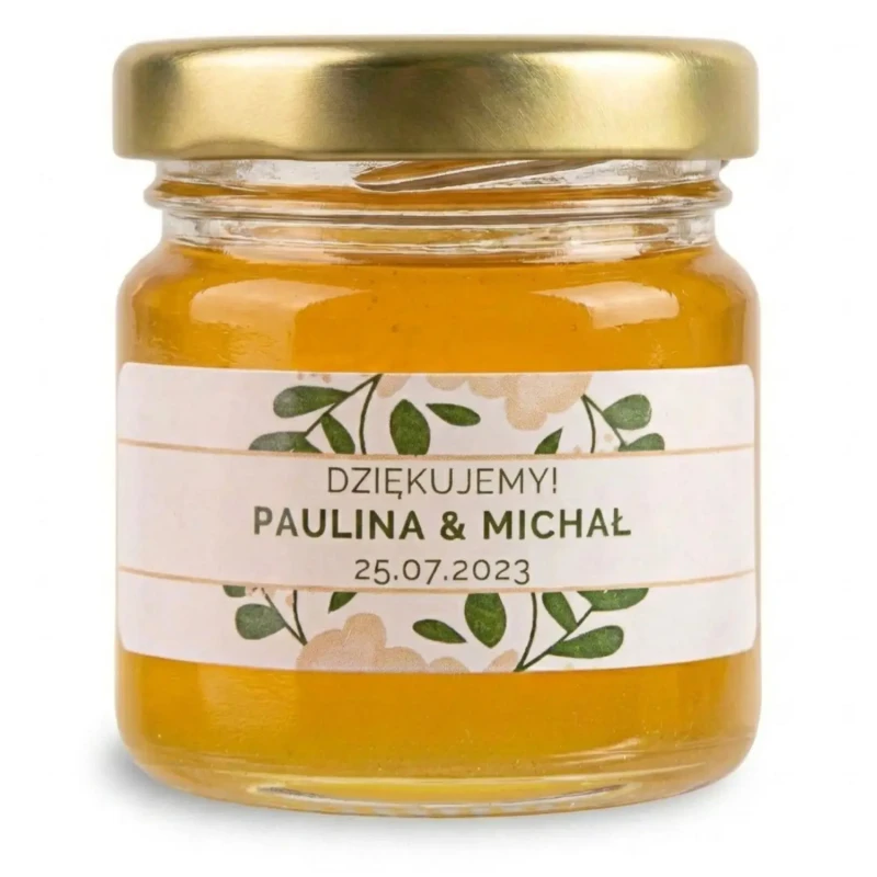 Podziękowania dla gości miód miodek miodki ślub komunia chrzest z etykietą DIY (3).webp