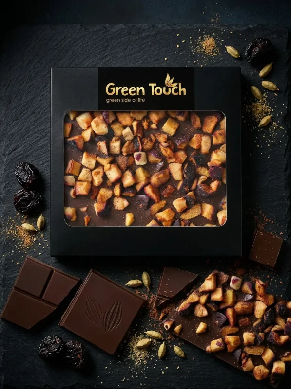 CZEKOLADA GORZKA CIEMNA 70% KAKAO ŚLIWKA I KARDAMON 85 g KRAFT Green Touch (5).webp