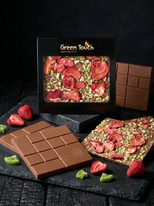 CZEKOLADA MLECZNA TRUSKAWKA LIOFILIZOWANA I KIWI 85 g KRAFTOWA Green Touch  (1).webp