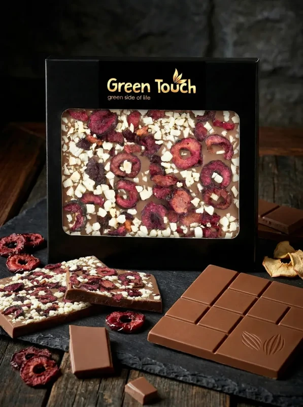 CZEKOLADA MLECZNA WIŚNIA LIOFILIZOWANA I JABŁKO 85 G KRAFT Green Touch  (1).webp