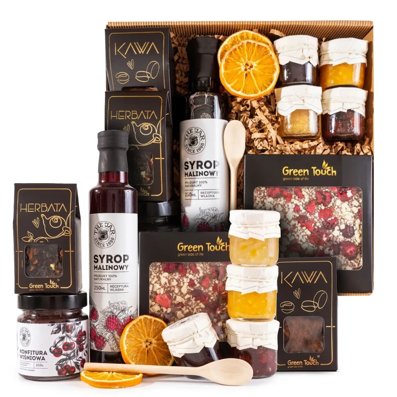 Kosz prezentowy box prezent syrop czekolada konfitury upominek herbata kawa (3).webp