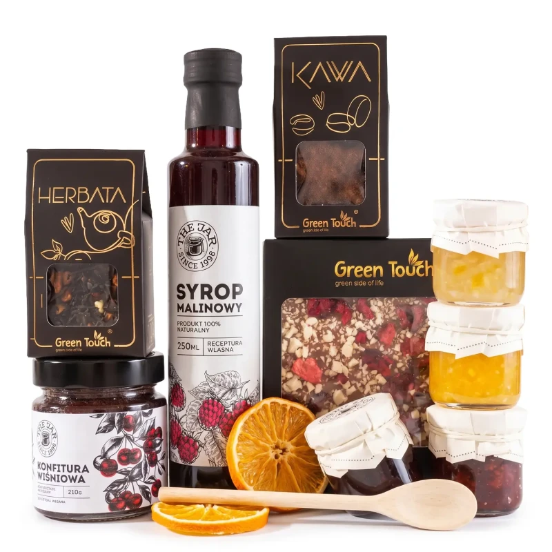 Kosz prezentowy box prezent syrop czekolada konfitury upominek herbata kawa (4).webp