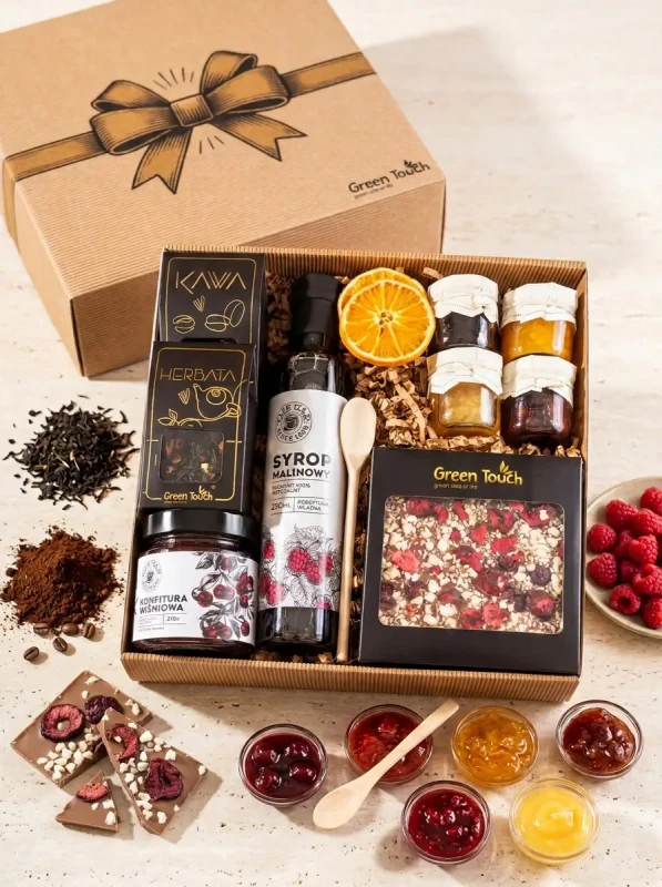 Kosz prezentowy box prezent syrop czekolada konfitury upominek herbata kawa (2).webp