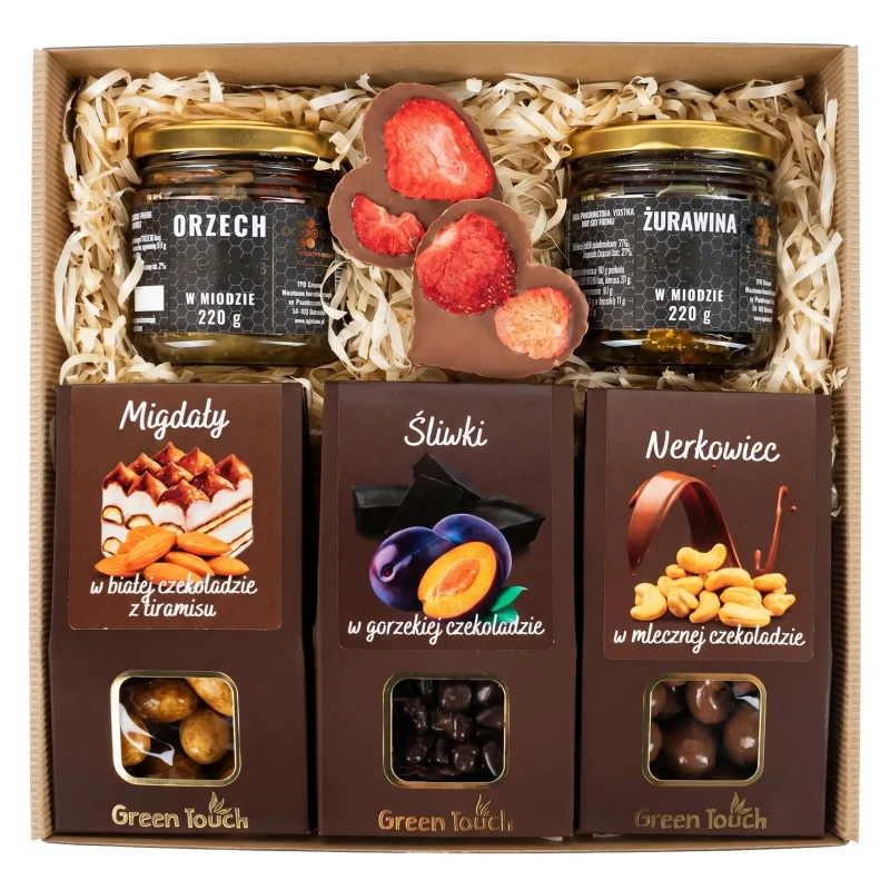 Kosz prezentowy miody i słodycze premium czekolada orzechy box upominek (5).webp
