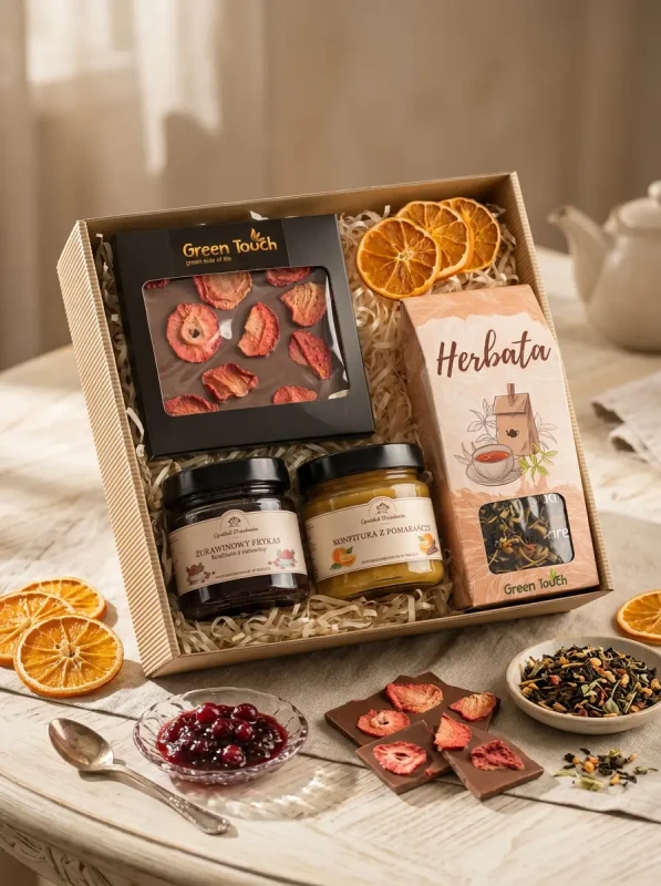 Kosz prezentowy herbata konfitury czekolada naturalne przetwory premium (5).webp