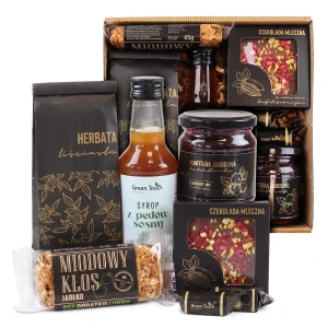 Zestaw prezentowy box rzemieślniczy herbata czekolada syrop przysmaki premium