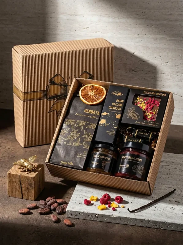 Elegancki prezent premium zestaw słodycze herbata miód konfitura kraftowe (3).webp