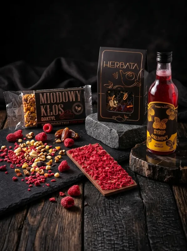 Box prezentowy kraftowy syrop malinowy zestaw herbata czekolada lio baton (2).webp