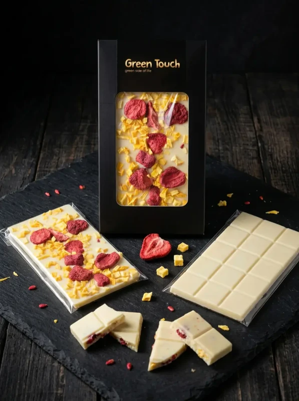 CZEKOLADA BIAŁA BEZ DODATKU CUKRU Z TRUSKAWKAMI I MANGO LIOFILIZOWANE 50 g (2).webp