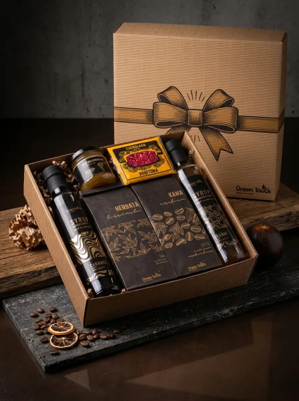 Zestaw kosz prezentowy upominek syropy herbata kawa miód naturalny box (3).webp