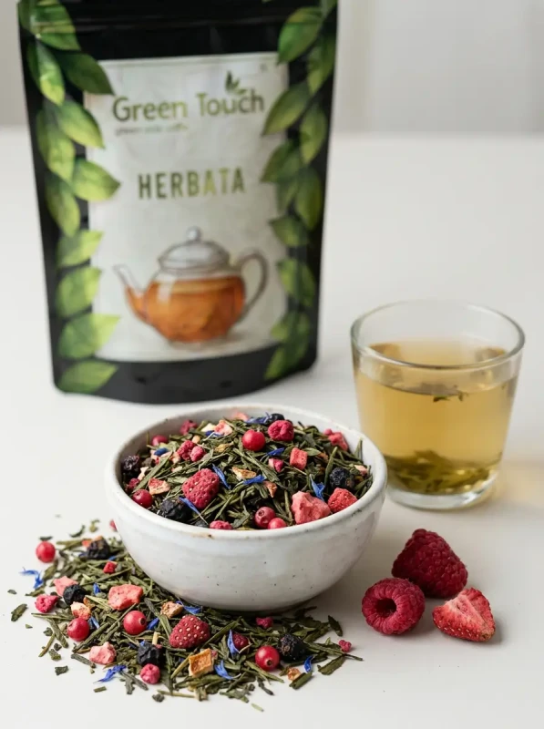 Herbata zielona Berry Fusion 50 g herbata Sencha owoce leśne malina truskawka porzeczka 2.webp