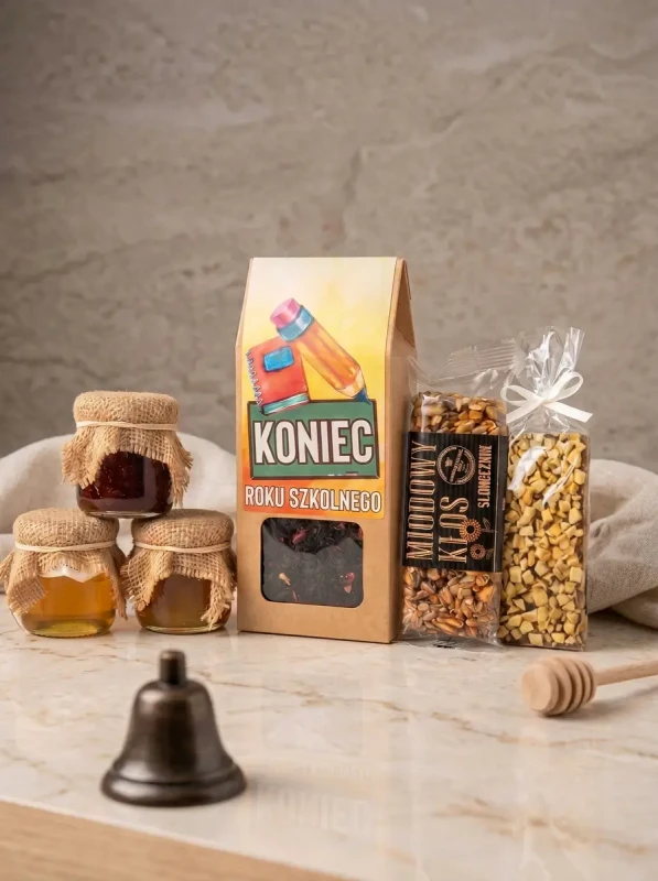 Kosz prezentowy dla nauczyciela z herbatą, słodycze - prezent zakończenie roku (2).webp