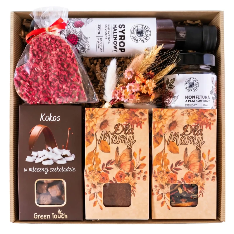 Kosz prezentowy zestaw na dzień mamy matki box, pudełko prezentowe z kwiatami (1).webp