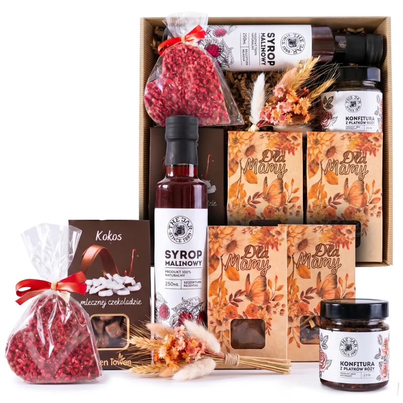 Kosz prezentowy zestaw na dzień mamy matki box, pudełko prezentowe z kwiatami (5).webp