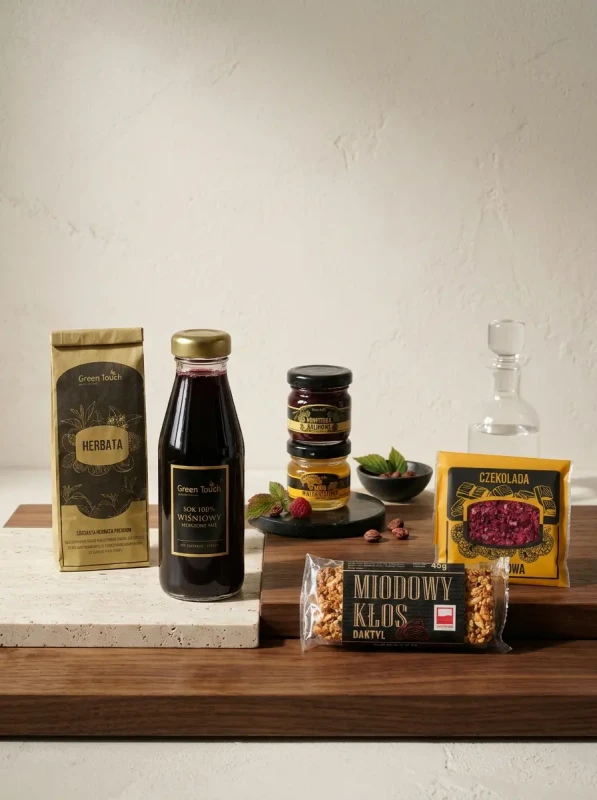 Box prezentowy kraftowy zestaw herbata sok naturalny czekolada miód baton (3).webp
