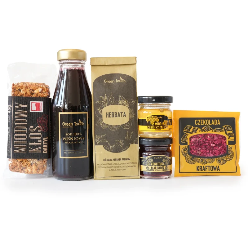 Box prezentowy kraftowy zestaw herbata sok naturalny czekolada miód baton (7).webp