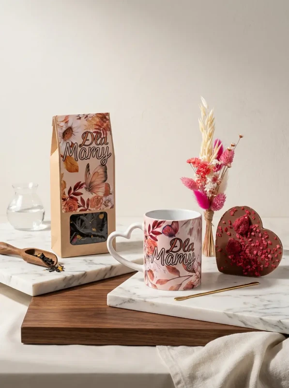 Prezent na dzień mamy matki zestaw kubek, herbata, kwiaty (2).webp