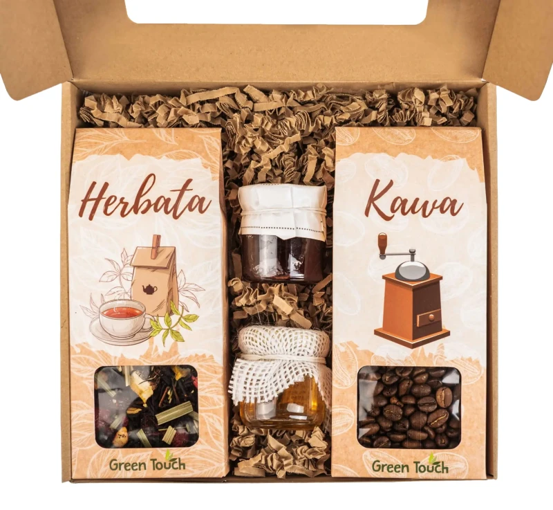 Zestaw prezentowy z herbatą i kawą, miód na prezent box. Naturalny upominek, prezent uniwersalny (1).webp