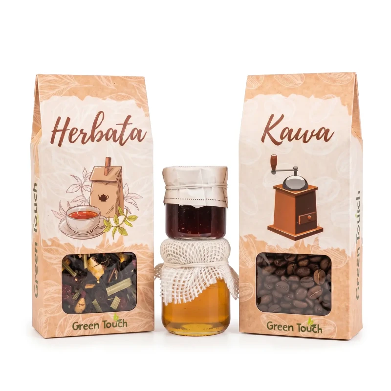 Zestaw prezentowy z herbatą i kawą, miód na prezent box. Naturalny upominek, prezent uniwersalny (6).webp