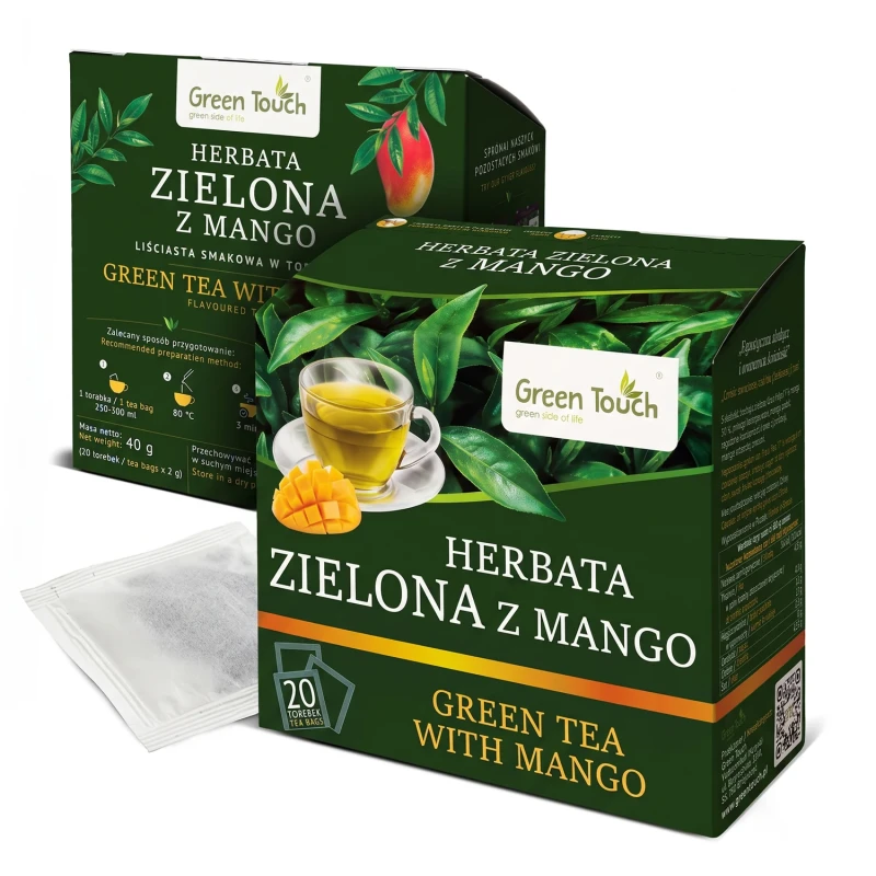 Herbata zielona z mango liściasta ekspresowa 20 torebek saszetek premium