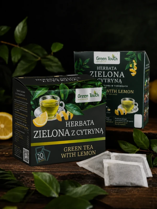 Herbata zielona z cytryną liściasta ekspresowa 20 torebek saszetek premium