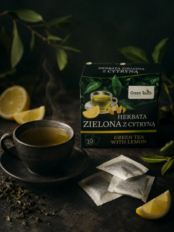 Herbata zielona z cytryną liściasta ekspresowa 20 torebek saszetek premium