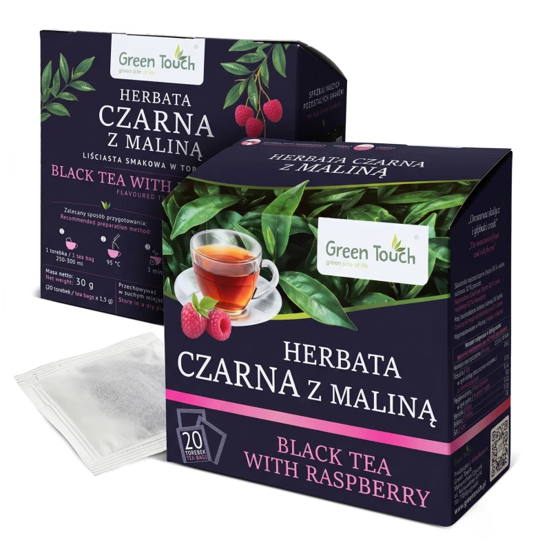 Herbata czarna malinowa Ceylon ekspresowa 20 torebek saszetek premium