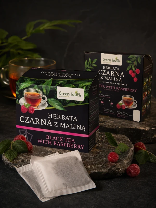 Herbata czarna malinowa Ceylon ekspresowa 20 torebek saszetek premium