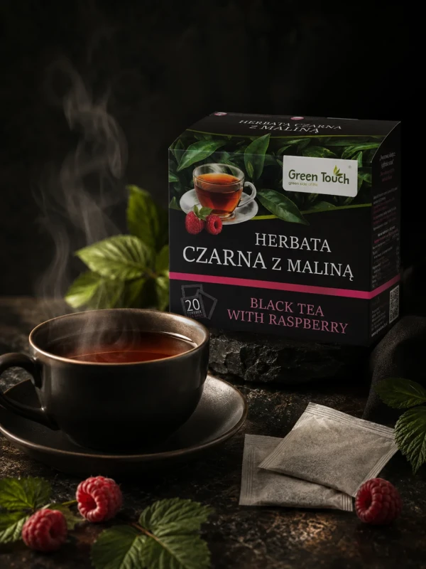 Herbata czarna malinowa Ceylon ekspresowa 20 torebek saszetek premium