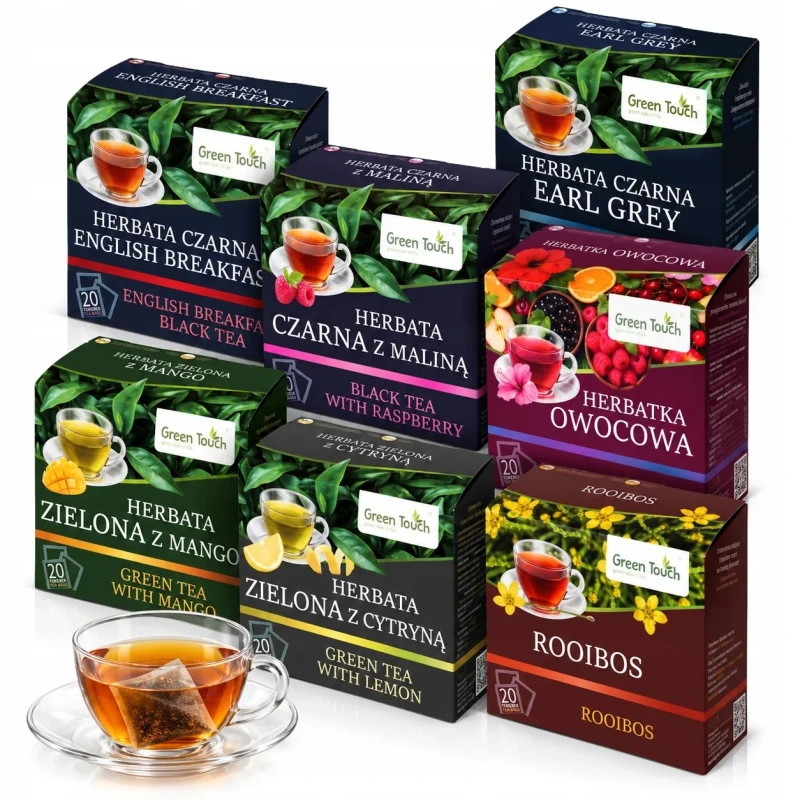 Zestaw 7 herbat 140 torebek w saszetkach czarna zielona owocowa rooibos