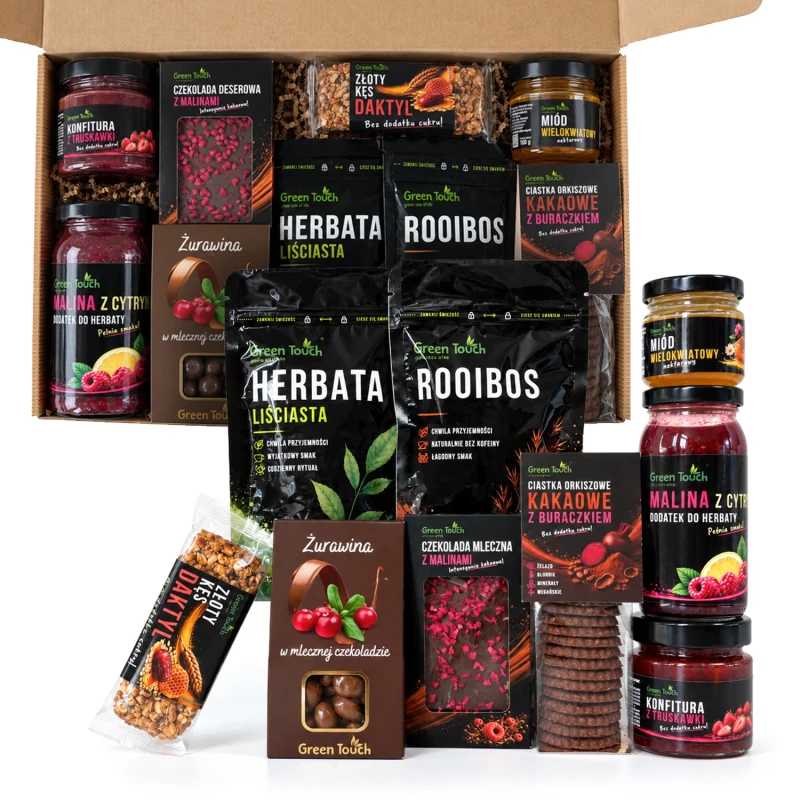zestaw-prezentowy-czarna-herbata-rooibos-miod-konfitura-slodycze-bx26-miniatura-1-otwarty.webp