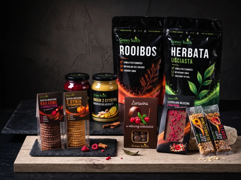 Zestaw herbat czarna i rooibos, czekolada mleczna i ciastka – duży kosz prezentowy