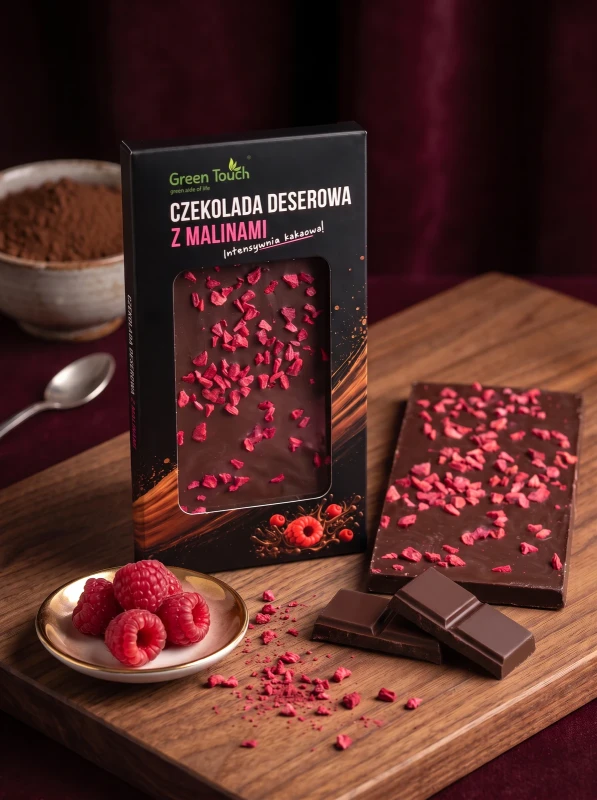 Czekolada deserowa z malinami liofilizowanymi 50 g - Green Touch