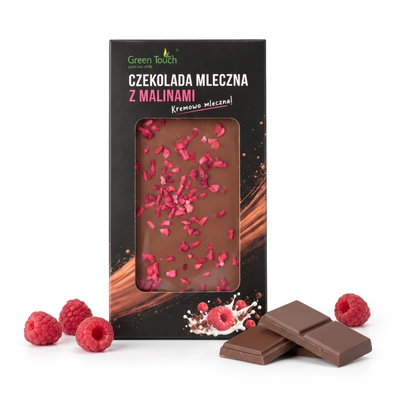 Czekolada mleczna z malinami liofilizowanymi 50 g - Green Touch