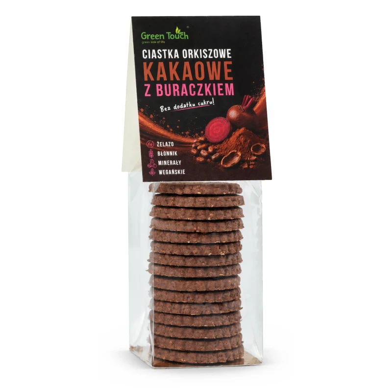 Ciastka orkiszowe kakaowe z buraczkiem 100 g, bez dodatku cukru - Green Touch