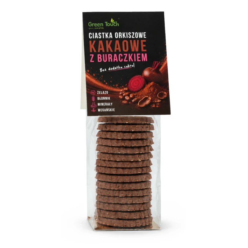 Ciastka orkiszowe kakaowe z buraczkiem 100 g, bez dodatku cukru - Green Touch