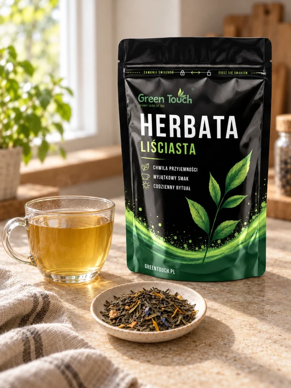 Herbata zielona Poranna Aura 50 g jabłko suszone, nagietek z bławatkiem
