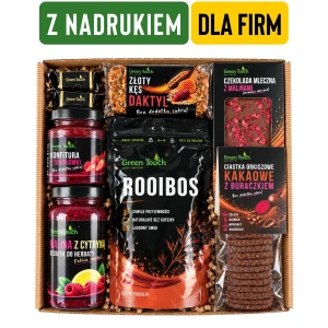 Prezent dla firm z logo – zestaw prezentowy z nadrukiem. Kosz prezentowy BX 25 × 25 cm