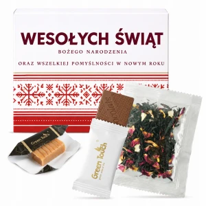 podziękowania prezent święta mikołajki herbata krówka czekolada nadruk box