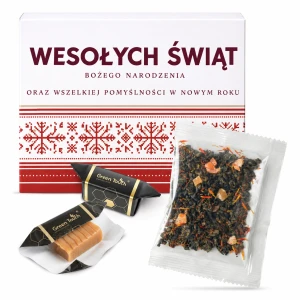 podziękowania prezent święta mikołajki herbata krówki nadruk upominek box