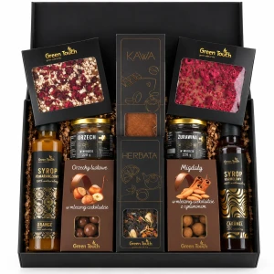 Skrzynka prezentowa deluxe z herbatą, kawą i czekoladami — prezent z Twoją dedykacją