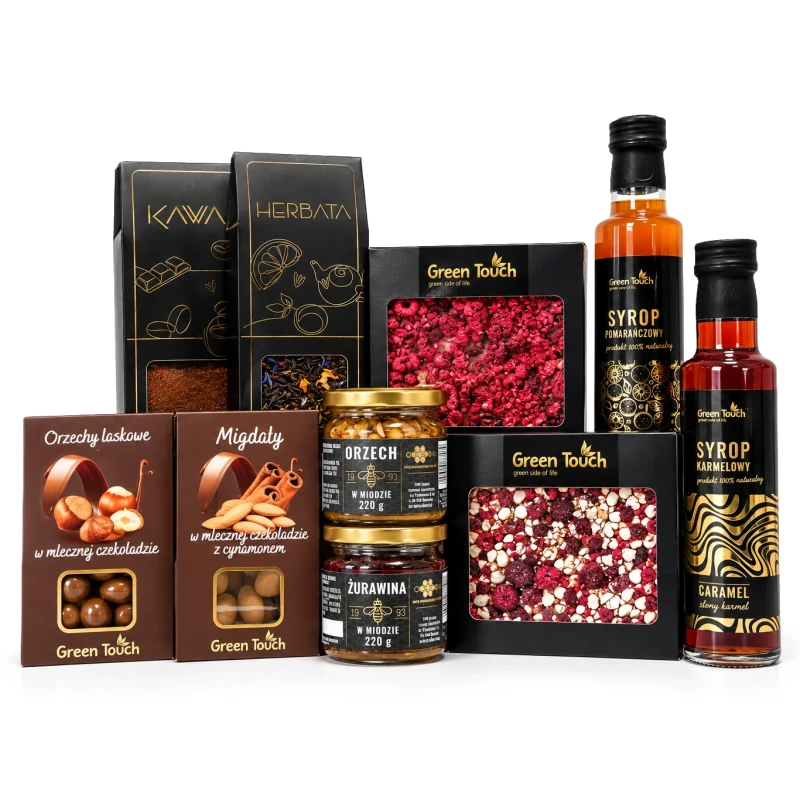 Skrzynka prezentowa deluxe z herbatą, kawą i czekoladami — prezent z Twoją dedykacją