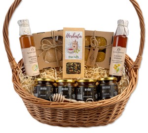 Kosz prezentowy duży przetwory zestaw miodów herbat